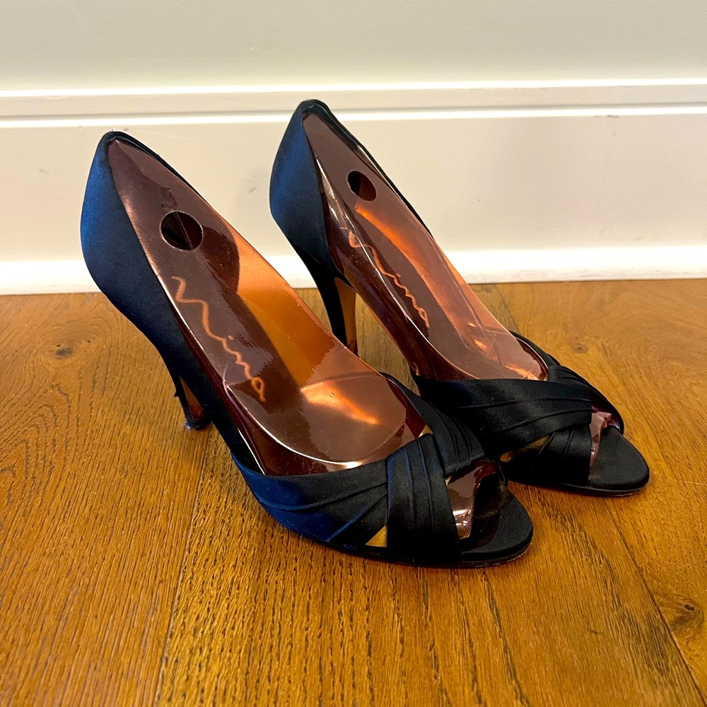 Nina black satin special occasion heels